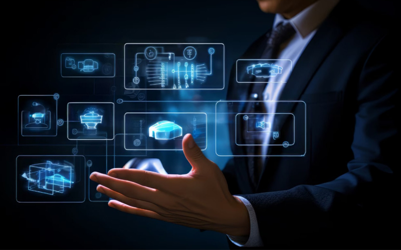 Abstract cloud and digital network background representing SAP and cloud services