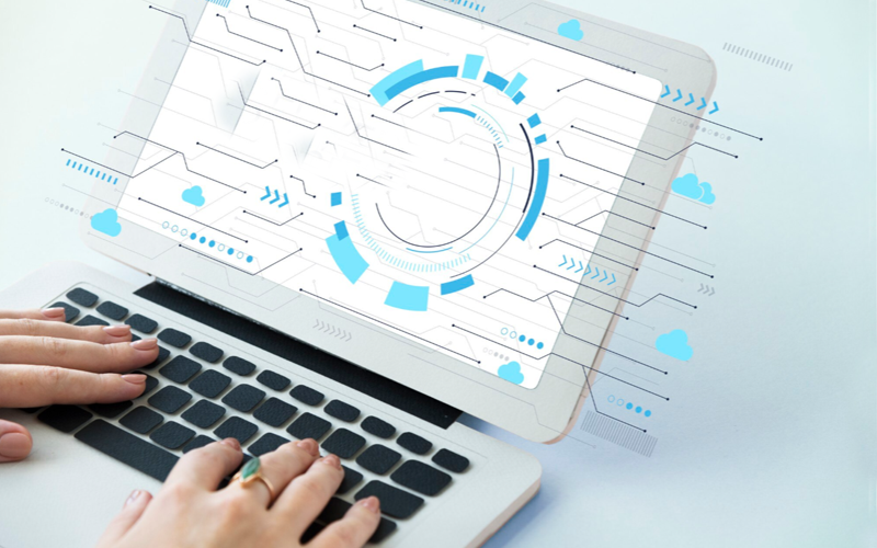 Abstract cloud and digital network background representing SAP and cloud services